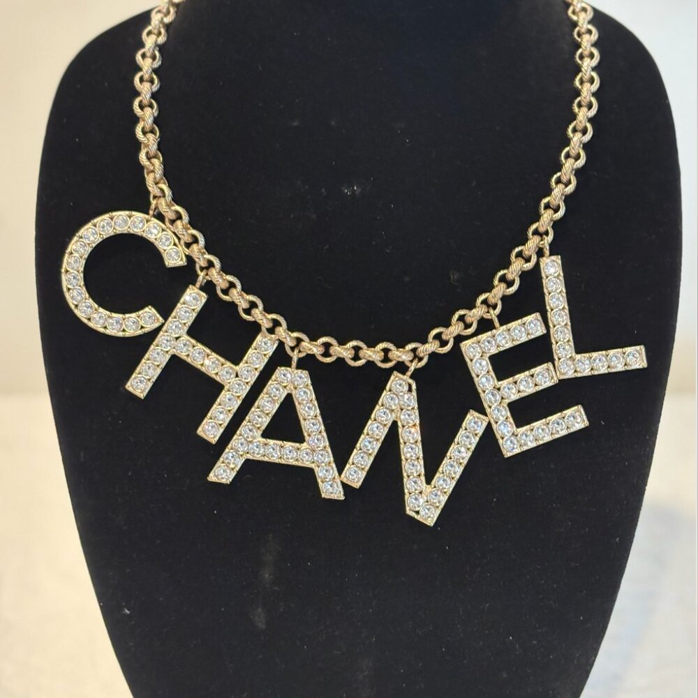 Chanel Logo Crystal Necklace